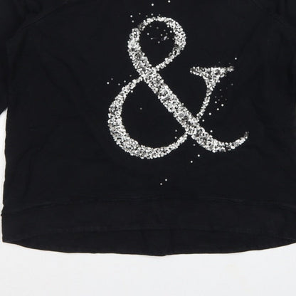 Mango Jeans Women Black S Pullover Sweatshirt Silver Sequin Ampersand