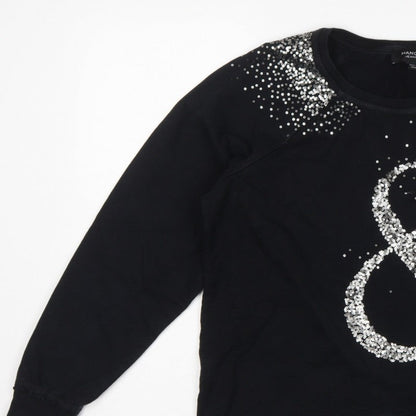 Mango Jeans Women Black S Pullover Sweatshirt Silver Sequin Ampersand
