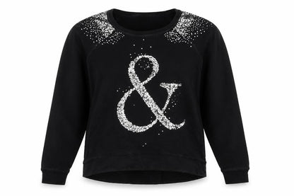 Mango Jeans Women Black S Pullover Sweatshirt Silver Sequin Ampersand