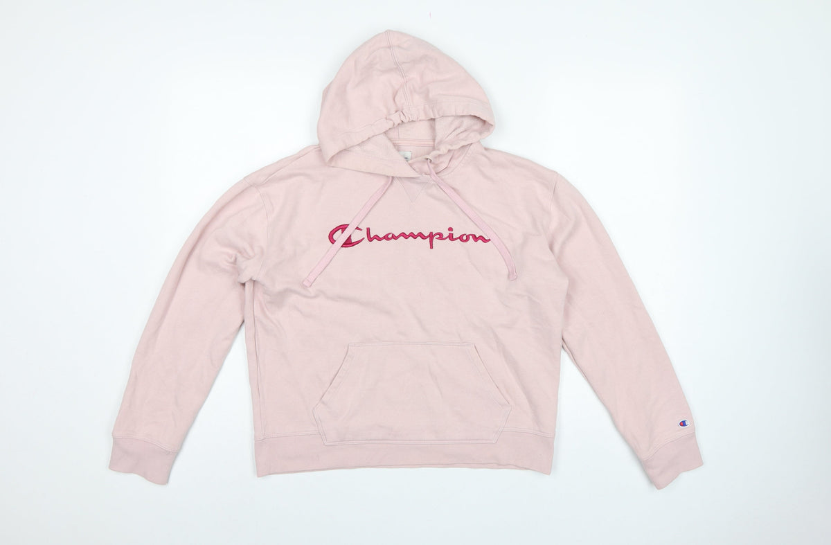 Champion Women’s Pink M Pullover Hoodie Embroidered Logo