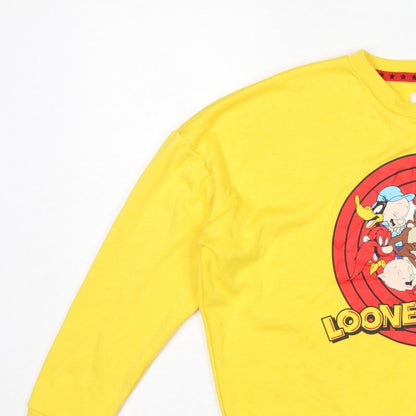 Looney Tunes Women Yellow XS Graphic Print Crew Neck Sweatshirt