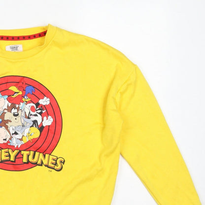 Looney Tunes Women Yellow XS Graphic Print Crew Neck Sweatshirt
