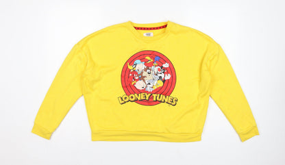 Looney Tunes Women Yellow XS Graphic Print Crew Neck Sweatshirt