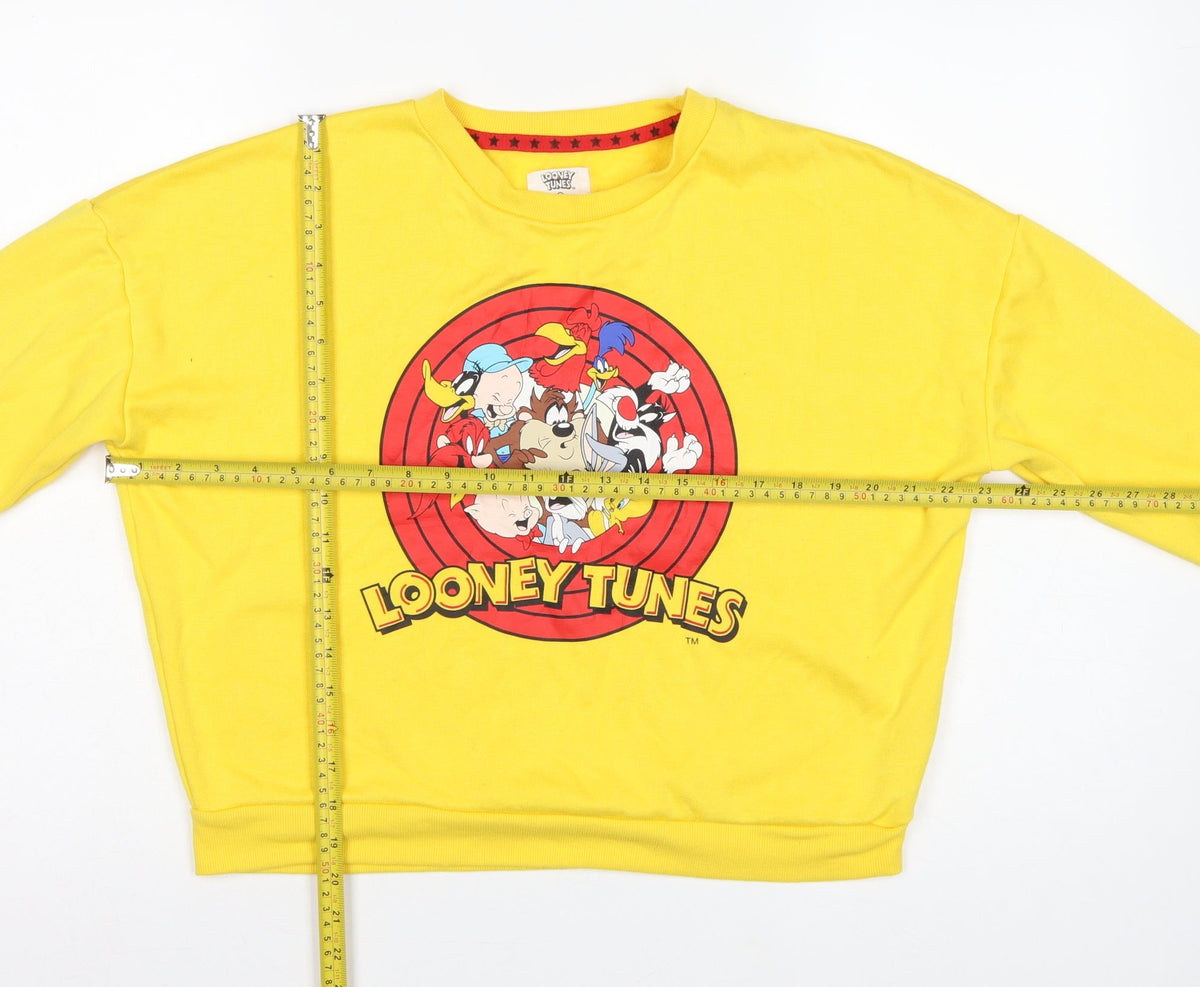 Looney Tunes Women Yellow XS Graphic Print Crew Neck Sweatshirt
