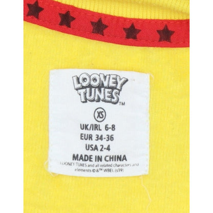 Looney Tunes Women Yellow XS Graphic Print Crew Neck Sweatshirt