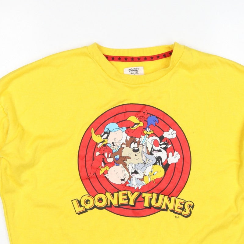Looney Tunes Women Yellow XS Graphic Print Crew Neck Sweatshirt