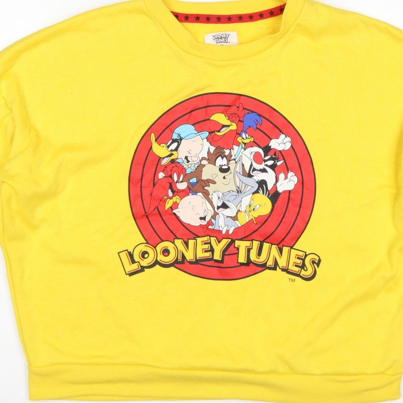 Looney Tunes Women Yellow XS Graphic Print Crew Neck Sweatshirt
