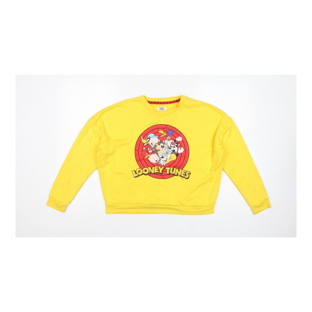 Looney Tunes Women Yellow XS Graphic Print Crew Neck Sweatshirt