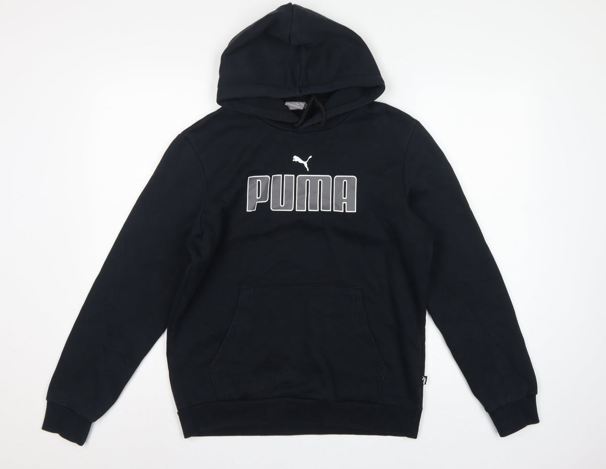 Puma Men’s Black S Pullover Hoodie Logo Graphic Print Pocket