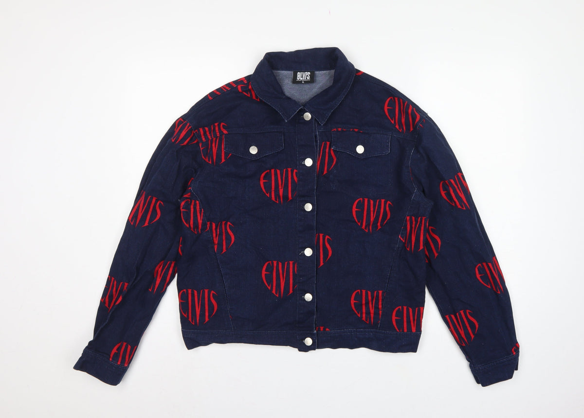 Elvis Women Blue XL Denim Logo Print Basic Jacket Music