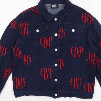 Elvis Women Blue XL Denim Logo Print Basic Jacket Music
