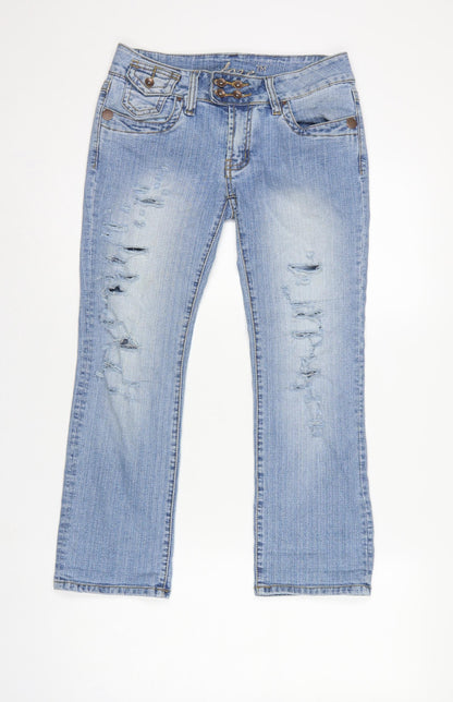 Adore Women’s Blue Size 12 Low Rise Distressed Bootcut Stretch Jeans