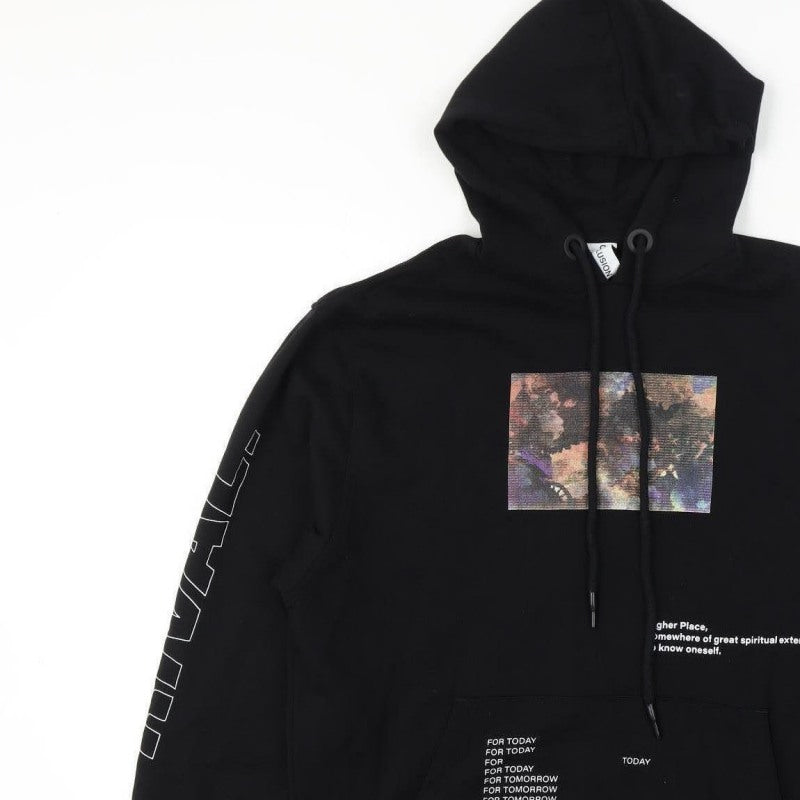 Collusion Unisex Black XS Pullover Graphic Print Cotton Hoodie