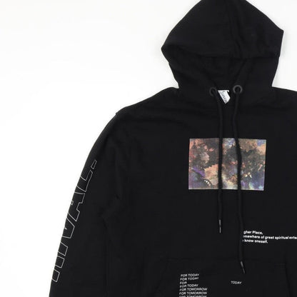 Collusion Unisex Black XS Pullover Graphic Print Cotton Hoodie