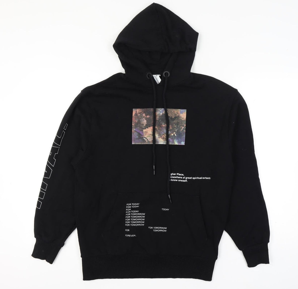 Collusion Unisex Black XS Pullover Graphic Print Cotton Hoodie