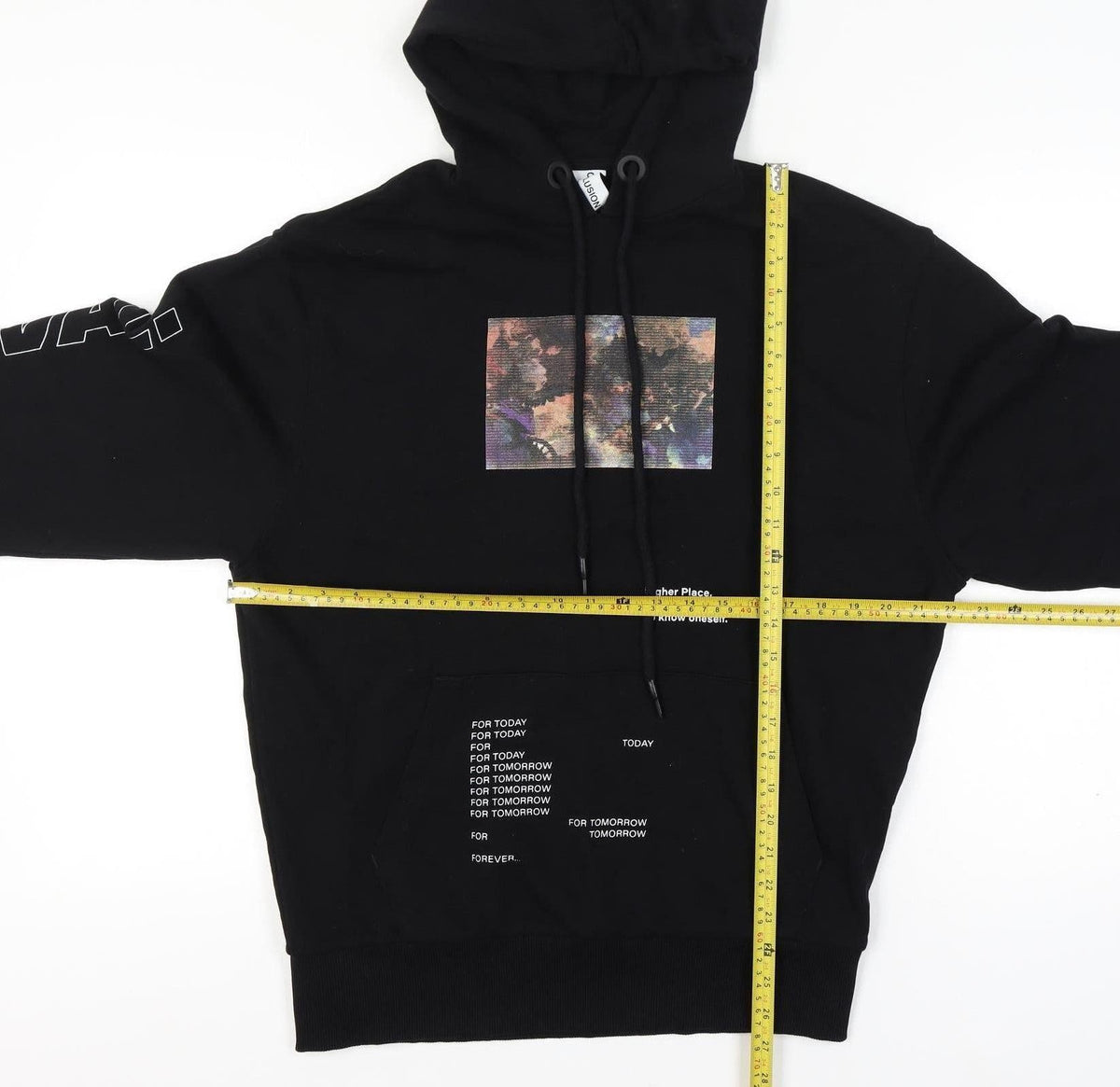 Collusion Unisex Black XS Pullover Graphic Print Cotton Hoodie