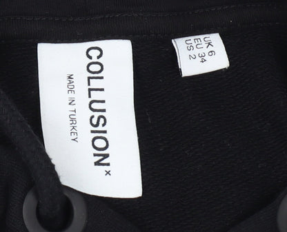 Collusion Unisex Black XS Pullover Graphic Print Cotton Hoodie