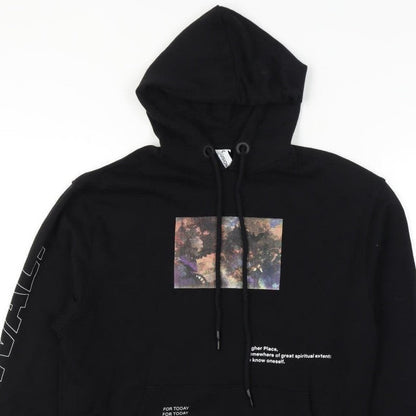 Collusion Unisex Black XS Pullover Graphic Print Cotton Hoodie
