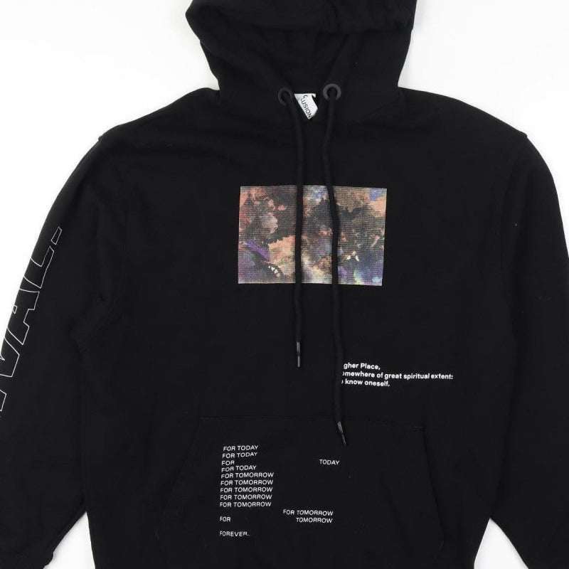 Collusion Unisex Black XS Pullover Graphic Print Cotton Hoodie