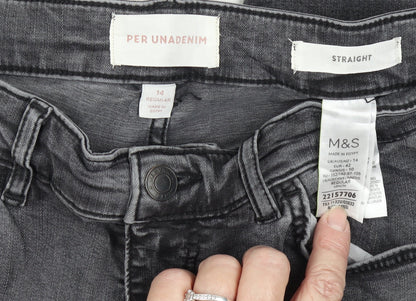 M&S Per Una Women Grey UK 14 Regular Straight Stretch Jeans