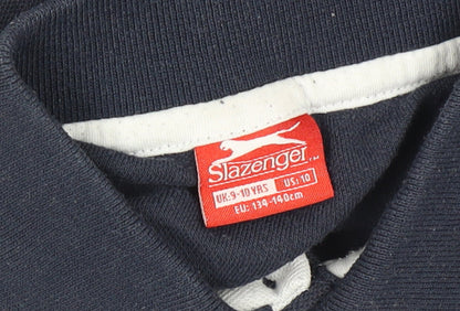 Slazenger Boys Blue 9-10 Years Short Sleeve Logo Polo Shirt