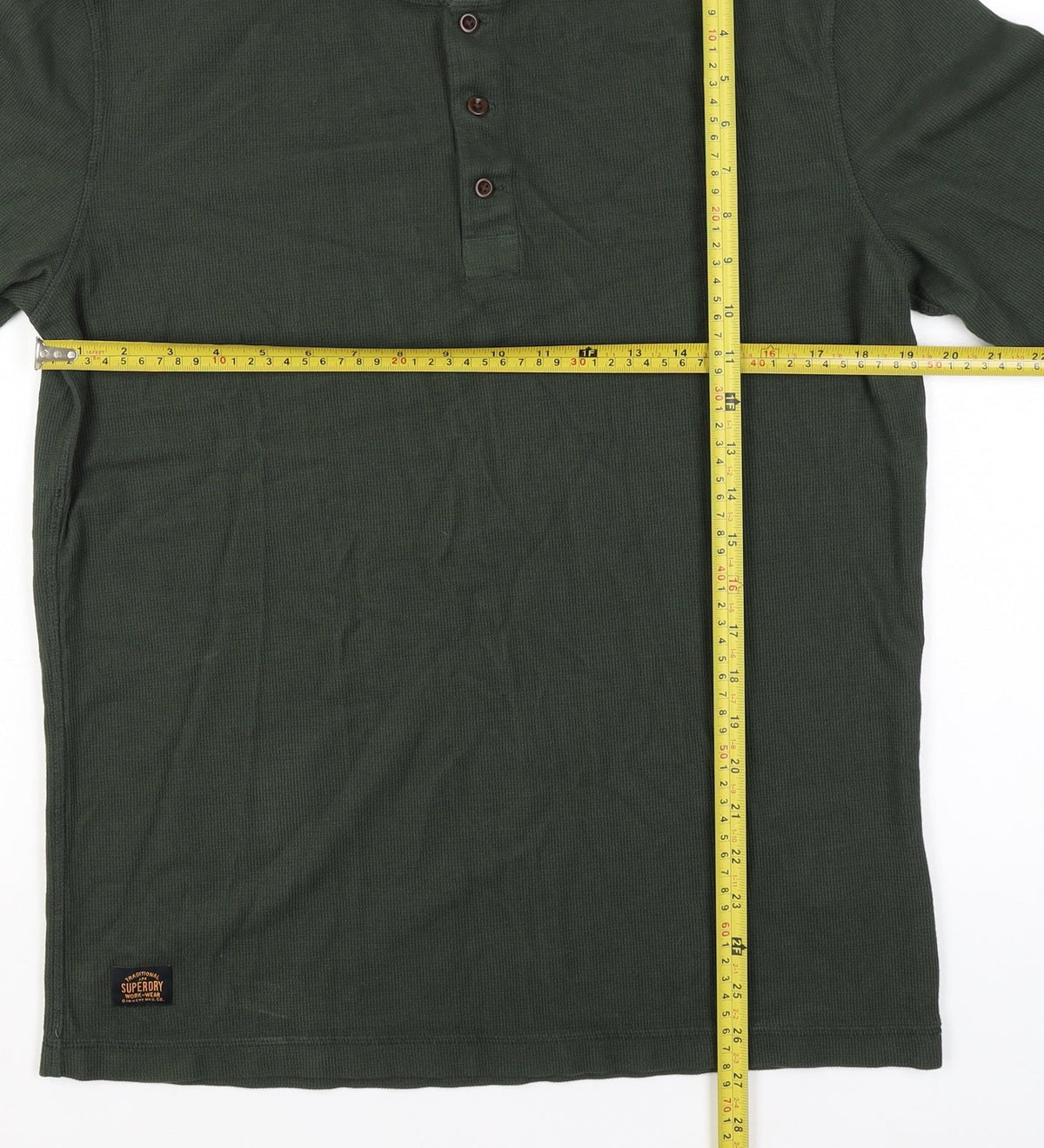 Superdry Men’s Green L Long Sleeve Cotton Henley Button-Up Top