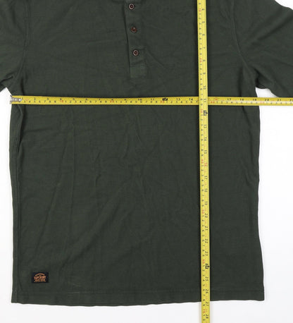 Superdry Men’s Green L Long Sleeve Cotton Henley Button-Up Top