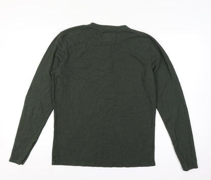 Superdry Men’s Green L Long Sleeve Cotton Henley Button-Up Top