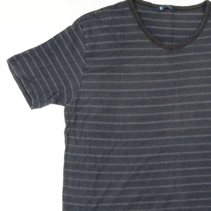 Tom Franks Men’s Black Grey Striped V-Neck Short Sleeve T-Shirt XL