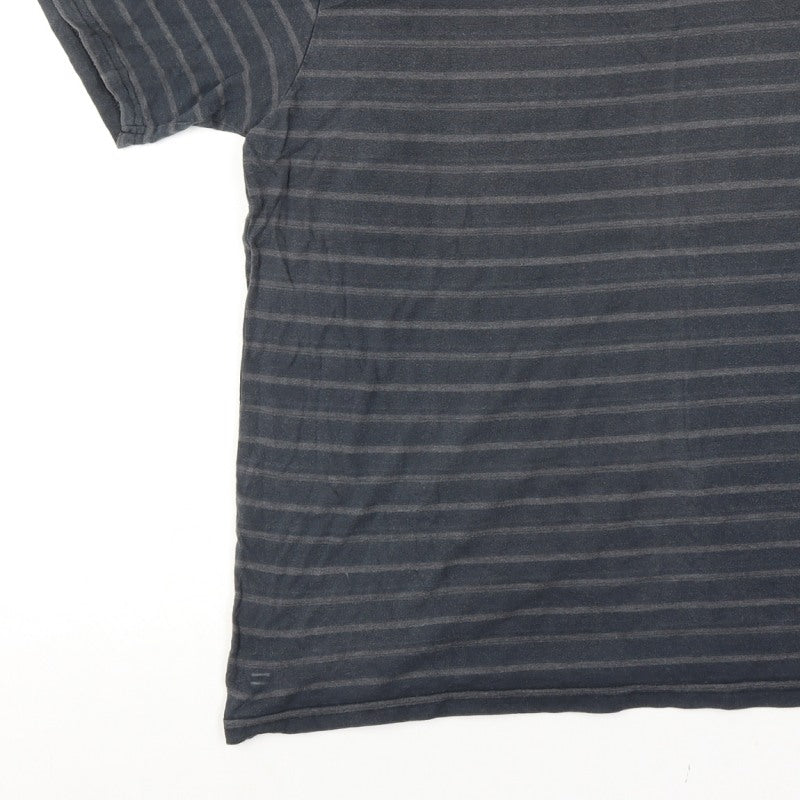 Tom Franks Men’s Black Grey Striped V-Neck Short Sleeve T-Shirt XL