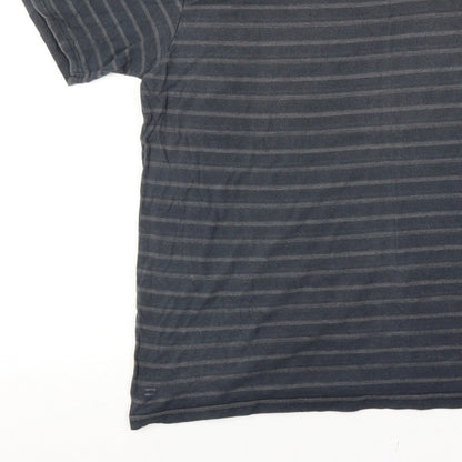 Tom Franks Men’s Black Grey Striped V-Neck Short Sleeve T-Shirt XL