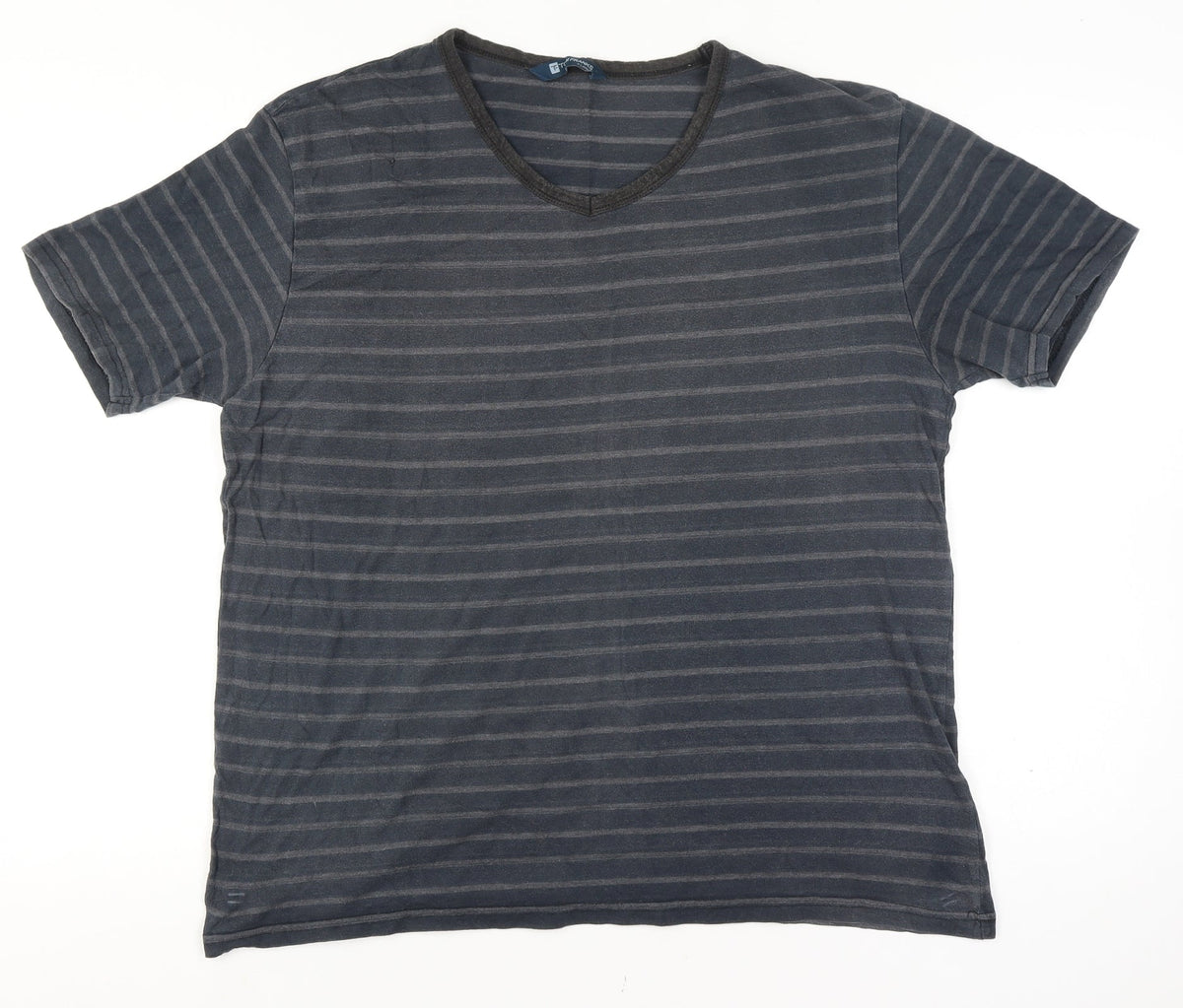 Tom Franks Men’s Black Grey Striped V-Neck Short Sleeve T-Shirt XL