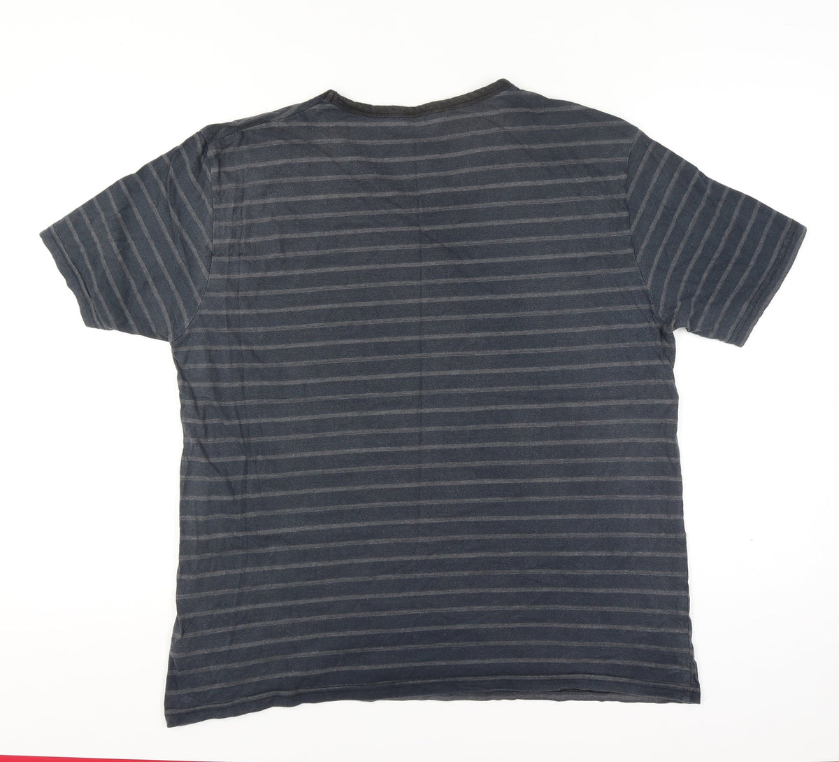 Tom Franks Men’s Black Grey Striped V-Neck Short Sleeve T-Shirt XL
