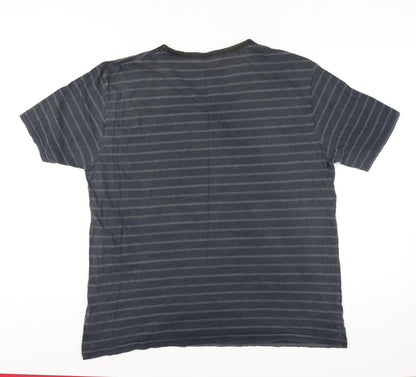 Tom Franks Men’s Black Grey Striped V-Neck Short Sleeve T-Shirt XL