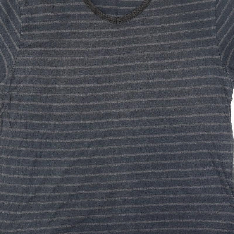 Tom Franks Men’s Black Grey Striped V-Neck Short Sleeve T-Shirt XL