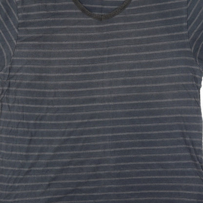 Tom Franks Men’s Black Grey Striped V-Neck Short Sleeve T-Shirt XL