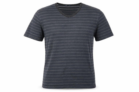 Tom Franks Men’s Black Grey Striped V-Neck Short Sleeve T-Shirt XL