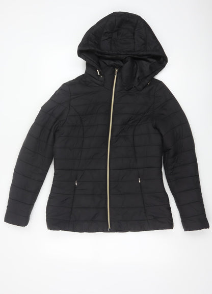 F&F Women's Black UK 8 Hooded Quilted Puffer Jacket