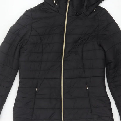 F&F Women's Black UK 8 Hooded Quilted Puffer Jacket