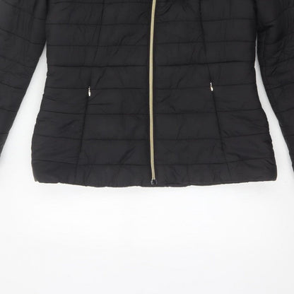 F&F Women's Black UK 8 Hooded Quilted Puffer Jacket