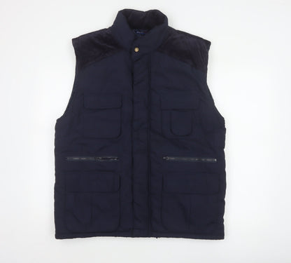 Back view of Boston 103 Men's Blue M Padded Utility Waistcoat Corduroy Trim