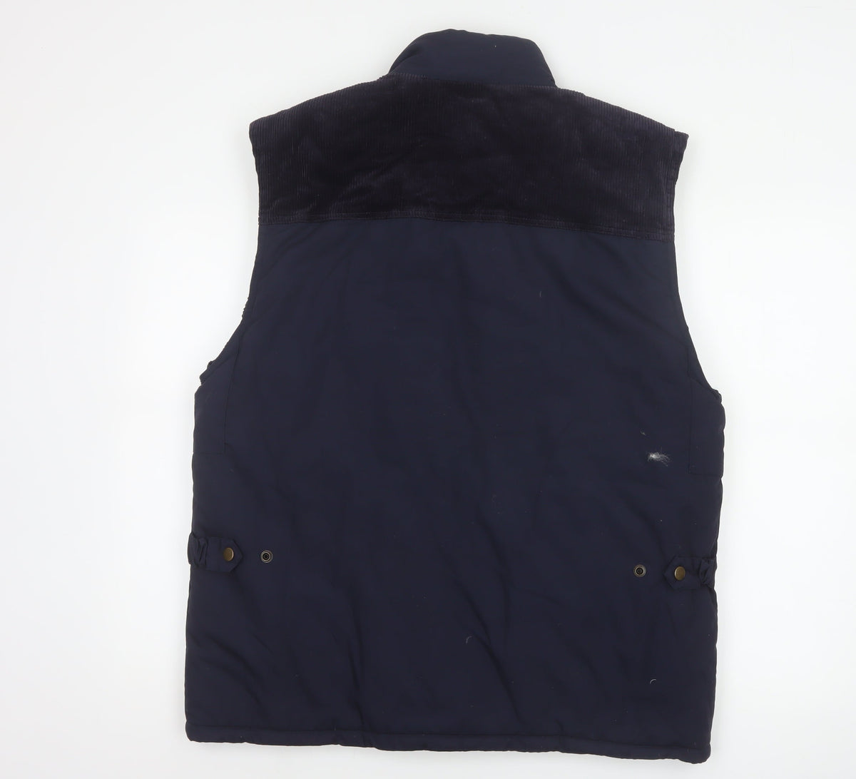 Brand and care label for Boston 103 Men's Blue M Padded Utility Waistcoat Corduroy Trim