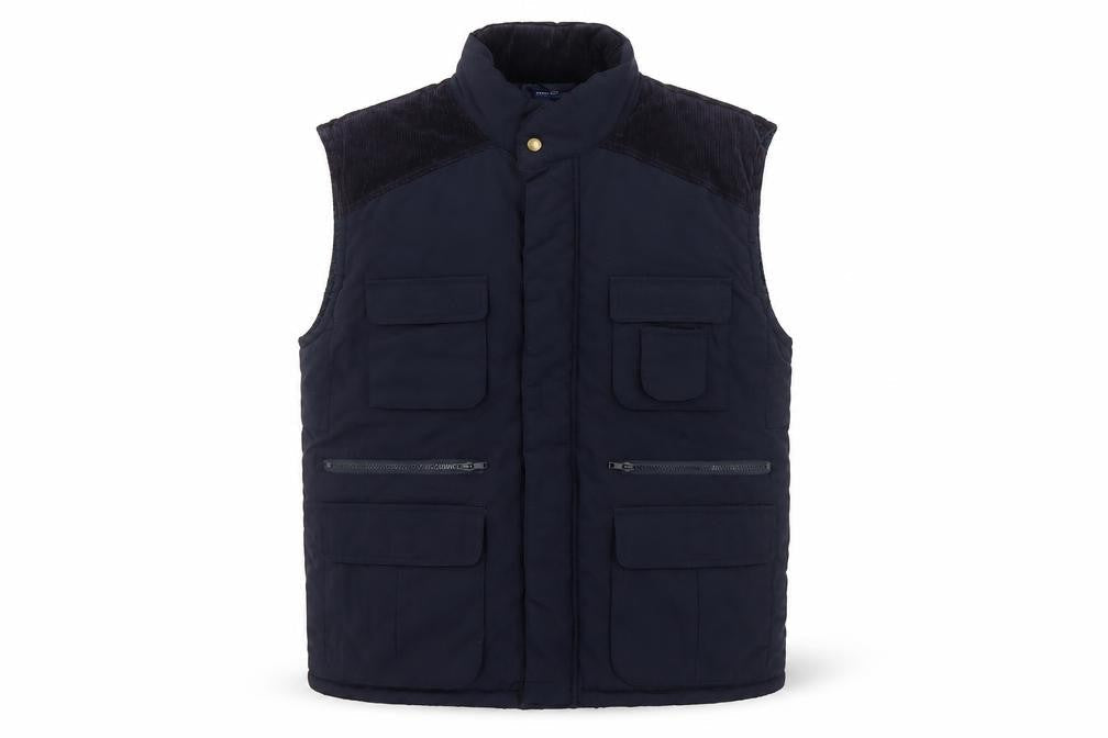 Front view of Boston 103 Men's Blue M Padded Utility Waistcoat Corduroy Trim