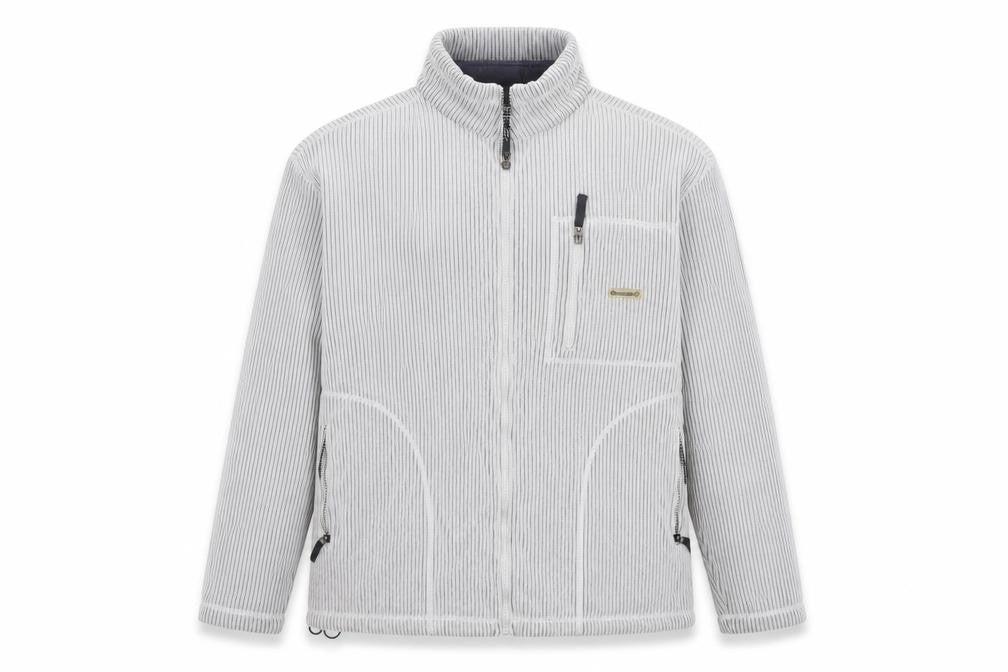 72 Oceanic Men’s Grey Striped Fleece Thermal Tech Jacket Size M Full Zip