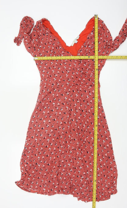 Boden Women Red Floral V-Neck Fit & Flare Knee Dress UK 12