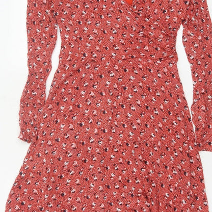 Boden Women Red Floral V-Neck Fit & Flare Knee Dress UK 12