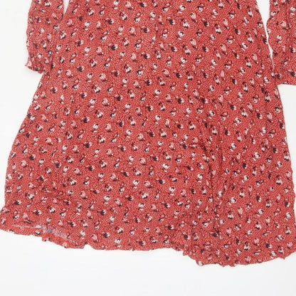 Boden Women Red Floral V-Neck Fit & Flare Knee Dress UK 12