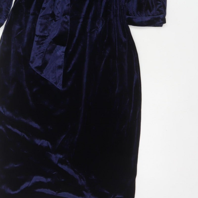 Boden Women Blue UK 10 Velvet Sheath Knee Length Party Dress