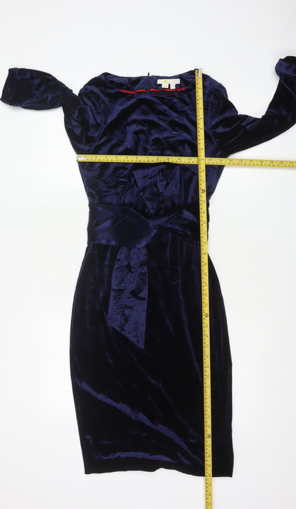 Boden Women Blue UK 10 Velvet Sheath Knee Length Party Dress