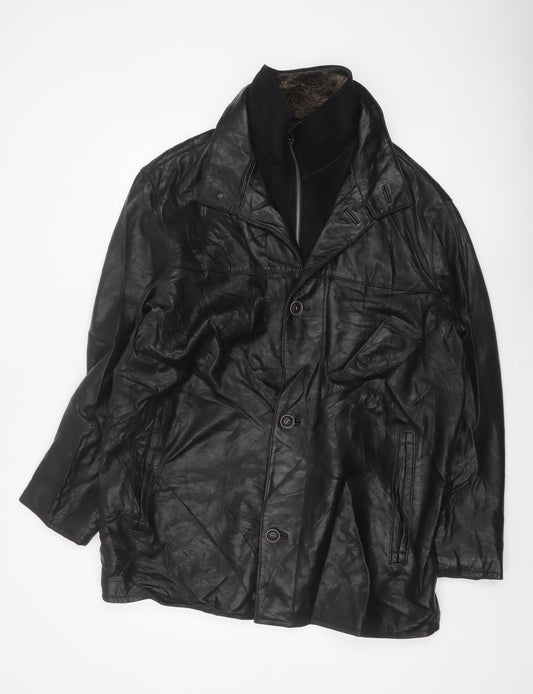 Back view of Trapper Men’s Black Leather Jacket UK 44 EU 54 Mid-Length Lined